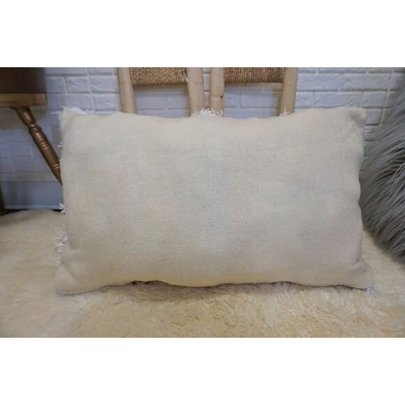 White Vintage Berber Handira Pillow Moroccan Wedding Blanket Cushion 03YS00223 - Picture 9 of 10